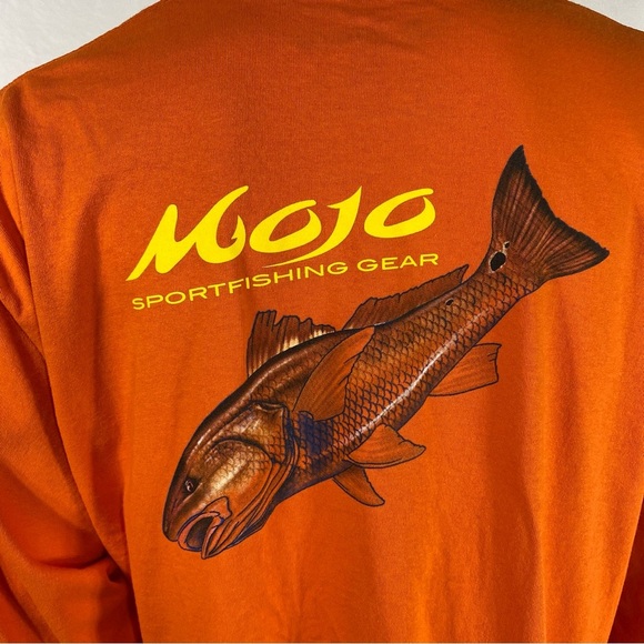 Mojo Men’s Saltwater Red Fish  Long Sleeve Orange Cotton Tee - Picture 4 of 6